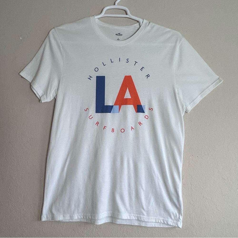 Hollister LA Surfboards Graphic T-Shirt Men’s Large White Short Sleeve Logo Tee